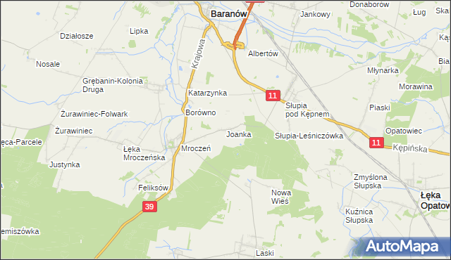 mapa Joanka gmina Baranów, Joanka gmina Baranów na mapie Targeo