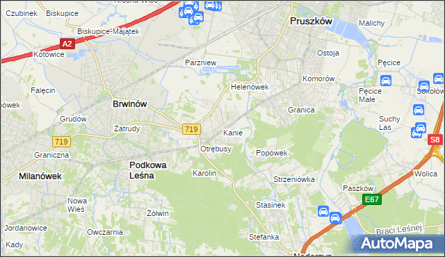 mapa Kanie gmina Brwinów, Kanie gmina Brwinów na mapie Targeo