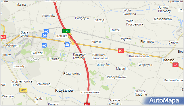 mapa Kaszewy Tarnowskie, Kaszewy Tarnowskie na mapie Targeo