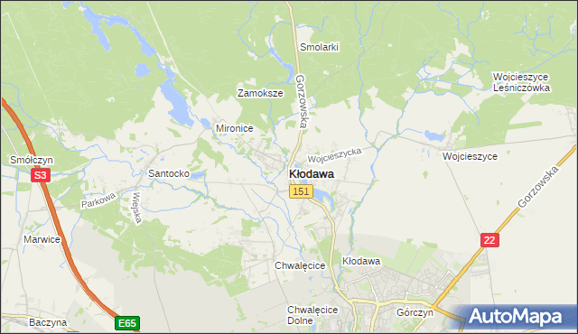 mapa Kłodawa powiat gorzowski, Kłodawa powiat gorzowski na mapie Targeo