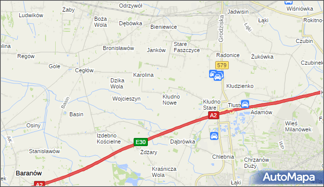 mapa Kłudno Nowe, Kłudno Nowe na mapie Targeo