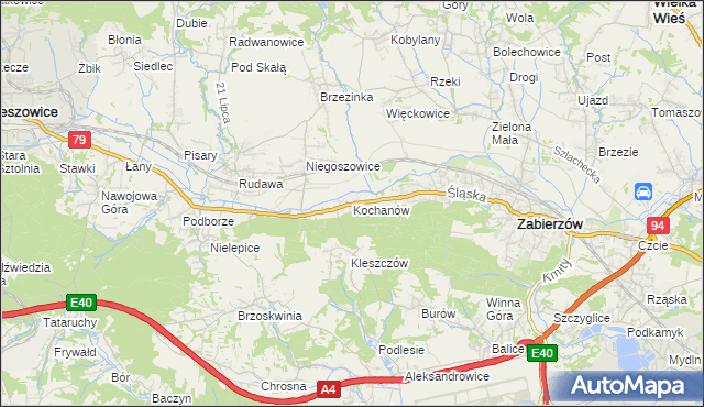 mapa Kochanów gmina Zabierzów, Kochanów gmina Zabierzów na mapie Targeo