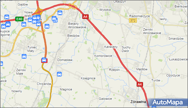 mapa Komorowice gmina Żórawina, Komorowice gmina Żórawina na mapie Targeo