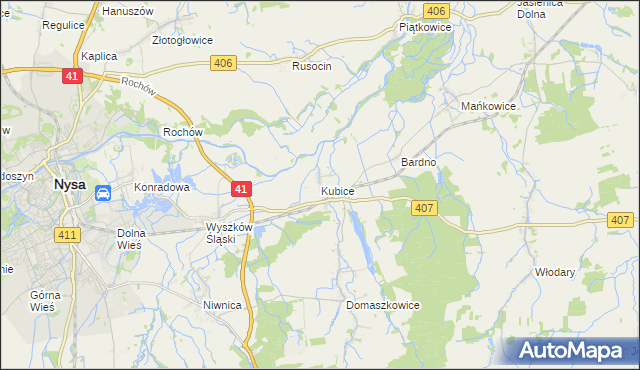 mapa Kubice gmina Nysa, Kubice gmina Nysa na mapie Targeo