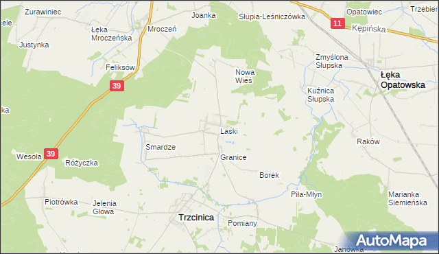 mapa Laski gmina Trzcinica, Laski gmina Trzcinica na mapie Targeo