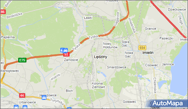 mapa Lędziny powiat bieruńsko-lędziński, Lędziny powiat bieruńsko-lędziński na mapie Targeo
