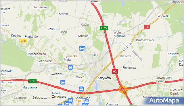 mapa Lipa gmina Stryków, Lipa gmina Stryków na mapie Targeo