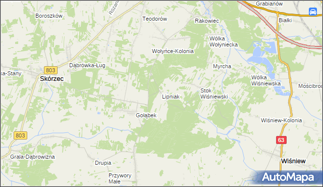 mapa Lipniak gmina Wiśniew, Lipniak gmina Wiśniew na mapie Targeo