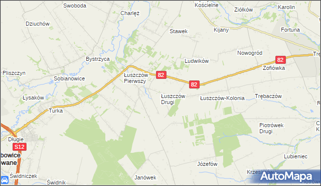 mapa Łuszczów Drugi, Łuszczów Drugi na mapie Targeo