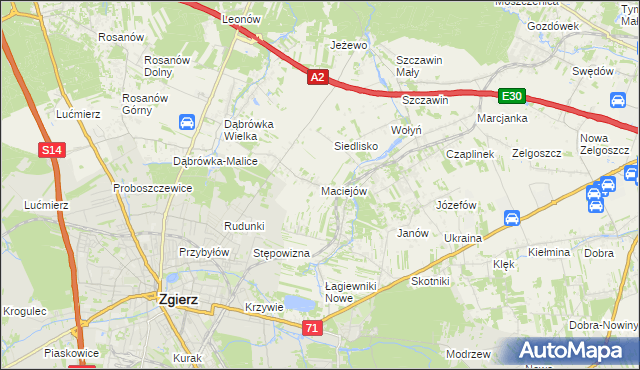 mapa Maciejów gmina Zgierz, Maciejów gmina Zgierz na mapie Targeo