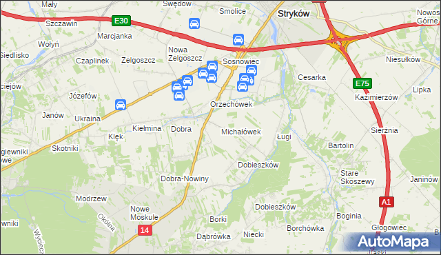 mapa Michałówek gmina Stryków, Michałówek gmina Stryków na mapie Targeo