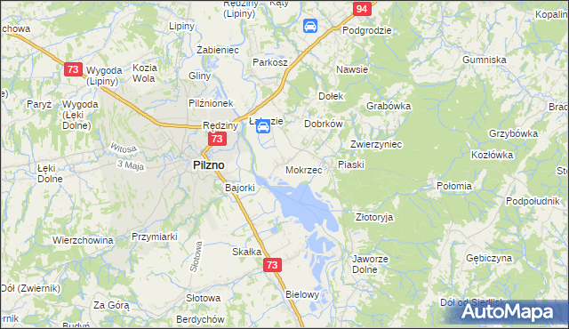 mapa Mokrzec gmina Pilzno, Mokrzec gmina Pilzno na mapie Targeo