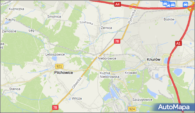 mapa Nieborowice, Nieborowice na mapie Targeo