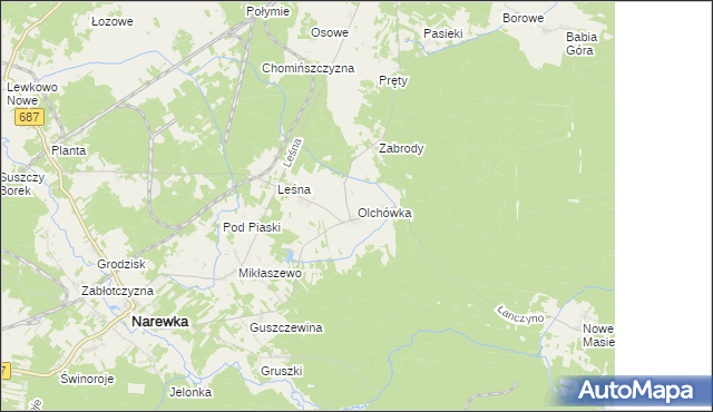 mapa Olchówka gmina Narewka, Olchówka gmina Narewka na mapie Targeo