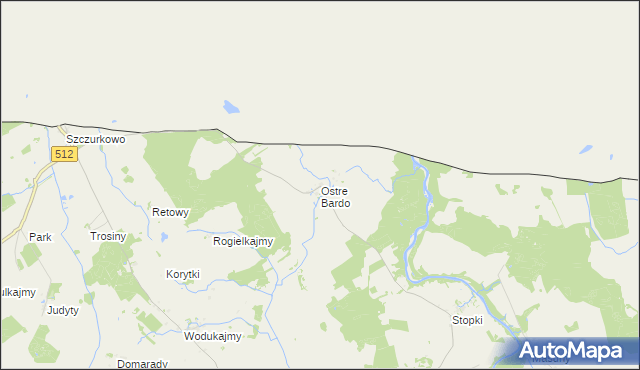 mapa Ostre Bardo gmina Sępopol, Ostre Bardo gmina Sępopol na mapie Targeo