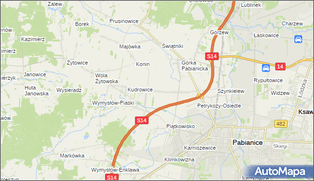 mapa Petrykozy gmina Pabianice, Petrykozy gmina Pabianice na mapie Targeo