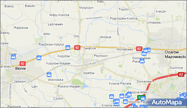 mapa Płochocin gmina Ożarów Mazowiecki, Płochocin gmina Ożarów Mazowiecki na mapie Targeo