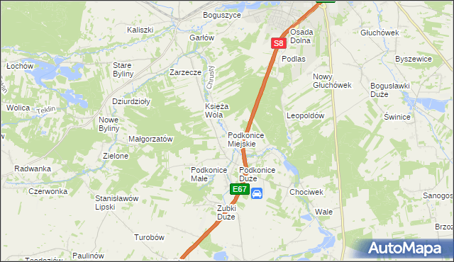 mapa Podkonice Miejskie, Podkonice Miejskie na mapie Targeo