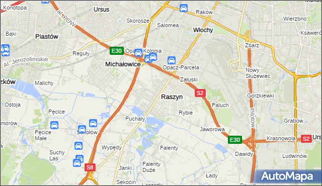 mapa Raszyn powiat pruszkowski, Raszyn powiat pruszkowski na mapie Targeo