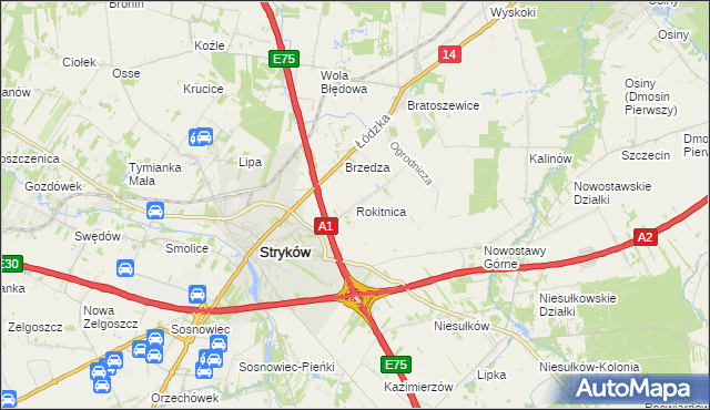mapa Rokitnica gmina Stryków, Rokitnica gmina Stryków na mapie Targeo