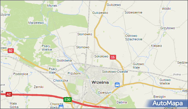 mapa Sokołowo gmina Września, Sokołowo gmina Września na mapie Targeo