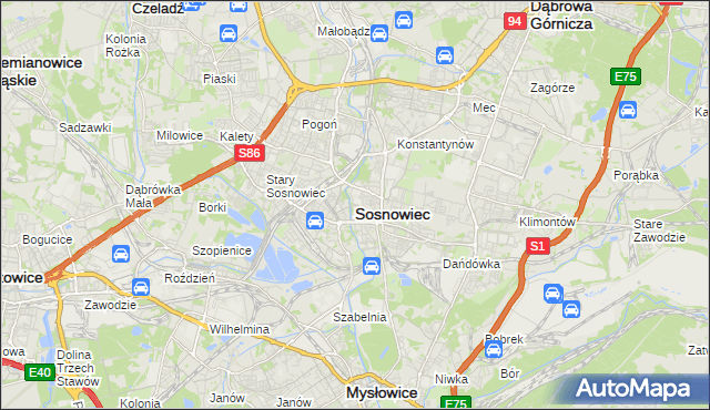 mapa Sosnowca, Sosnowiec na mapie Targeo