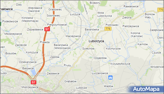 mapa Sulechów gmina Kocmyrzów-Luborzyca, Sulechów gmina Kocmyrzów-Luborzyca na mapie Targeo