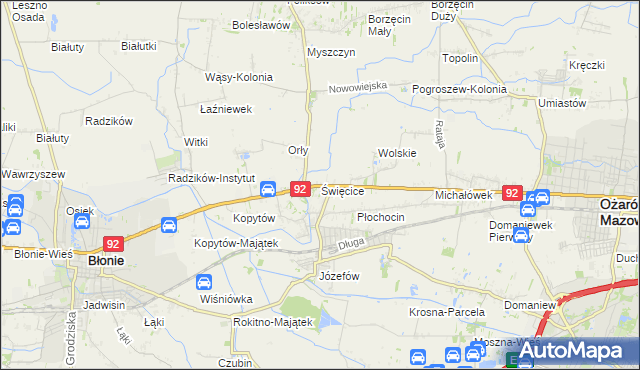 mapa Święcice gmina Ożarów Mazowiecki, Święcice gmina Ożarów Mazowiecki na mapie Targeo