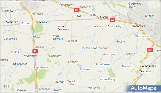 mapa Szubsk-Towarzystwo, Szubsk-Towarzystwo na mapie Targeo