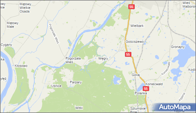 mapa Węgry gmina Sztum, Węgry gmina Sztum na mapie Targeo