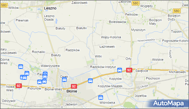 mapa Witki gmina Błonie, Witki gmina Błonie na mapie Targeo