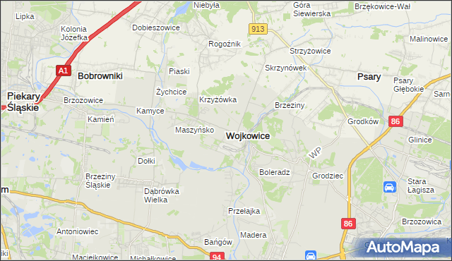 mapa Wojkowice powiat będziński, Wojkowice powiat będziński na mapie Targeo