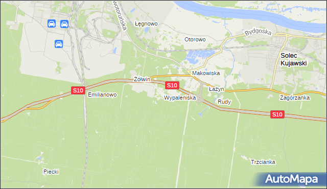 mapa Wypaleniska gmina Solec Kujawski, Wypaleniska gmina Solec Kujawski na mapie Targeo