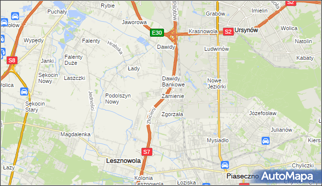 mapa Zamienie gmina Lesznowola, Zamienie gmina Lesznowola na mapie Targeo