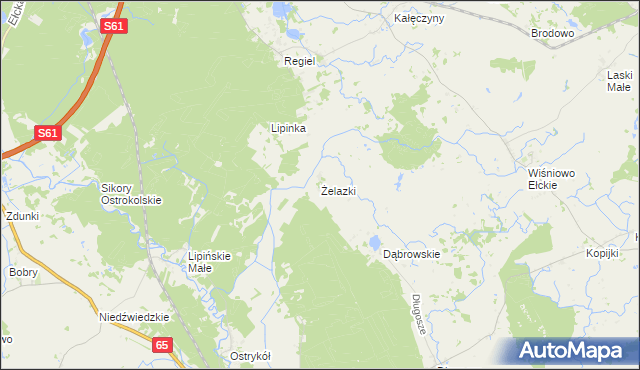 mapa Żelazki gmina Prostki, Żelazki gmina Prostki na mapie Targeo