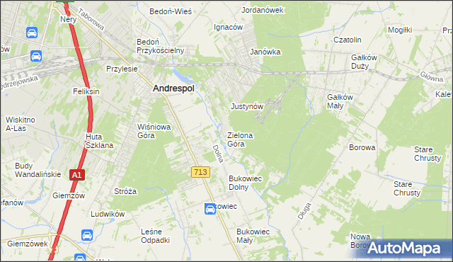 mapa Zielona Góra gmina Koluszki, Zielona Góra gmina Koluszki na mapie Targeo