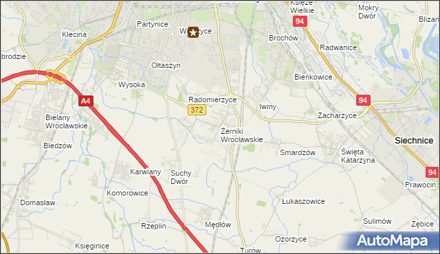 mapa Żerniki Wrocławskie, Żerniki Wrocławskie na mapie Targeo