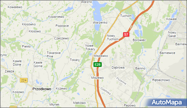 mapa Miszewko gmina Żukowo, Miszewko gmina Żukowo na mapie Targeo