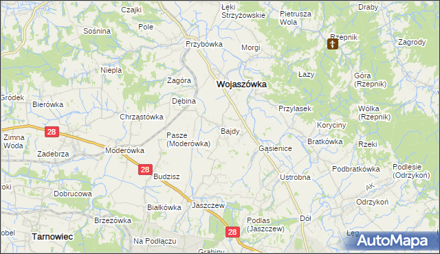 mapa Bajdy gmina Wojaszówka, Bajdy gmina Wojaszówka na mapie Targeo
