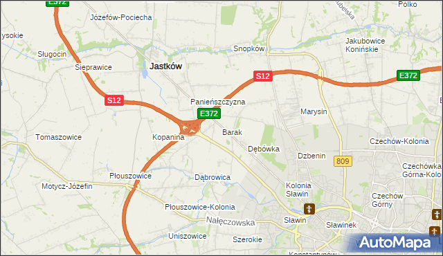 mapa Barak gmina Jastków, Barak gmina Jastków na mapie Targeo