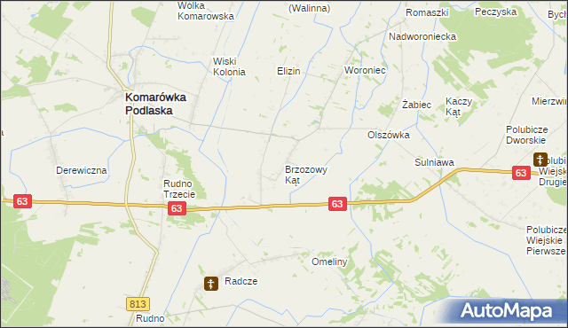 mapa Brzozowy Kąt gmina Komarówka Podlaska, Brzozowy Kąt gmina Komarówka Podlaska na mapie Targeo