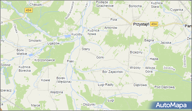 mapa Górki gmina Przystajń, Górki gmina Przystajń na mapie Targeo