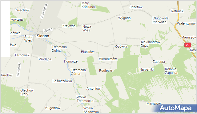mapa Hieronimów gmina Sienno, Hieronimów gmina Sienno na mapie Targeo