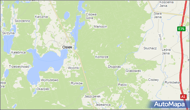 mapa Komorze gmina Osiek, Komorze gmina Osiek na mapie Targeo