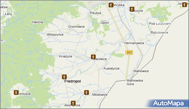 mapa Koniuszki gmina Fredropol, Koniuszki gmina Fredropol na mapie Targeo