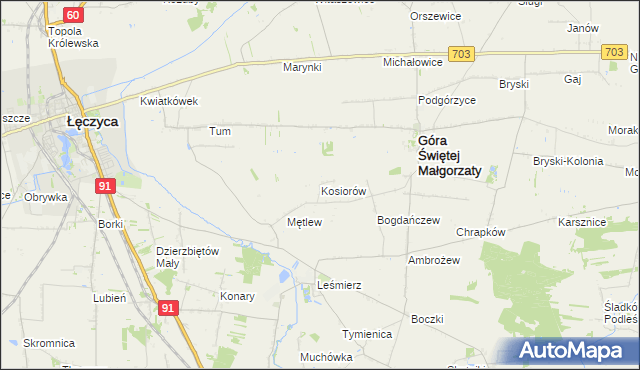 mapa Kosiorów gmina Góra Świętej Małgorzaty, Kosiorów gmina Góra Świętej Małgorzaty na mapie Targeo