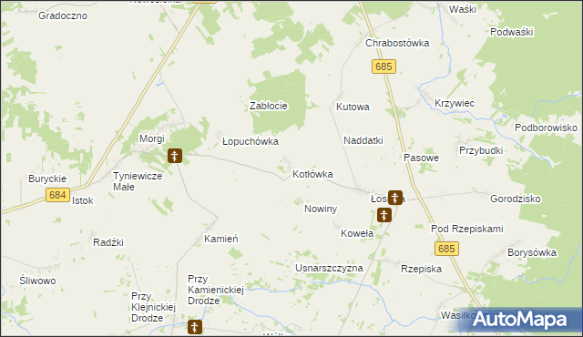 mapa Kotłówka gmina Narew, Kotłówka gmina Narew na mapie Targeo