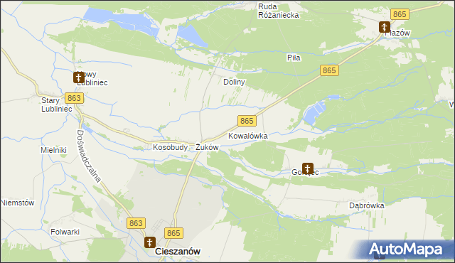 mapa Kowalówka gmina Cieszanów, Kowalówka gmina Cieszanów na mapie Targeo