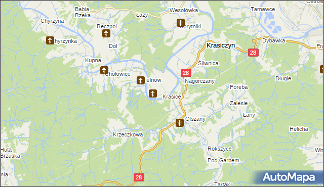 mapa Krasice gmina Krasiczyn, Krasice gmina Krasiczyn na mapie Targeo