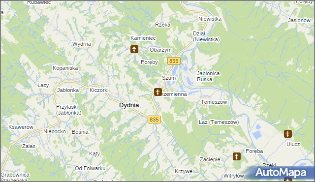 mapa Krzemienna gmina Dydnia, Krzemienna gmina Dydnia na mapie Targeo